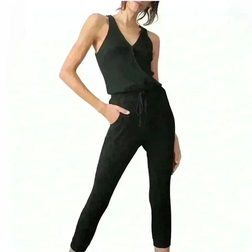 Lblc The Label Samantha Rib-Knit Surplice Jumpsuit, Black, Womens Size Medium